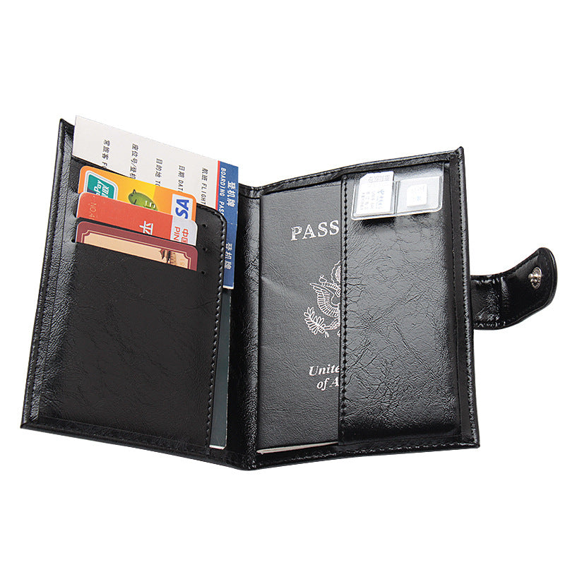 Oil Wax Leather Pattern Hardware Double-headed Passport Case