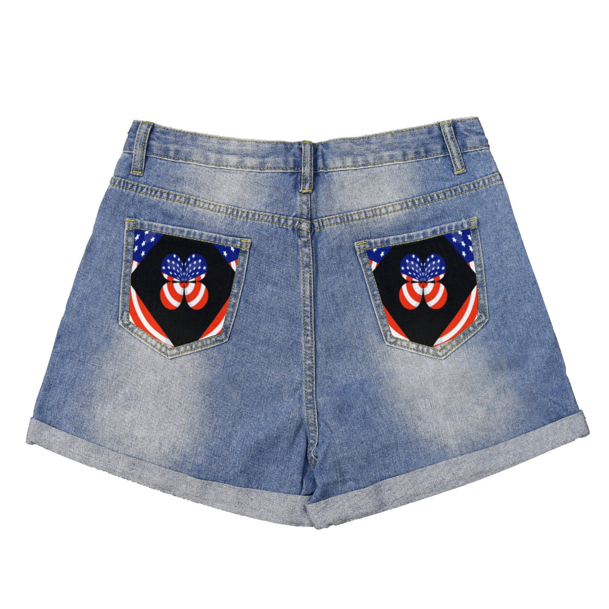 USA Butterfly Light-Wash Blue Denim Shorts (Dual Pockets Print)
