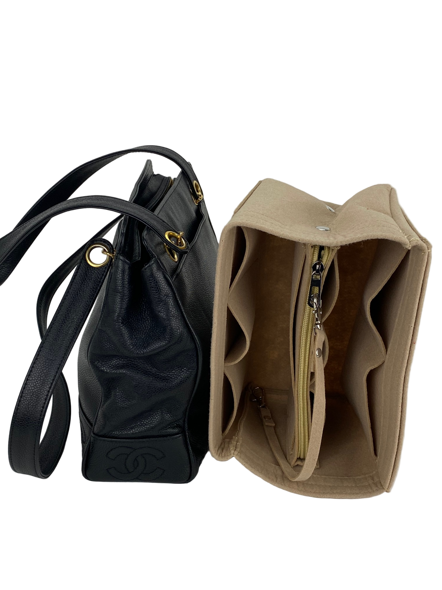 Chanel  Vintage Black Caviar Leather CC Zip Tote Shoulder