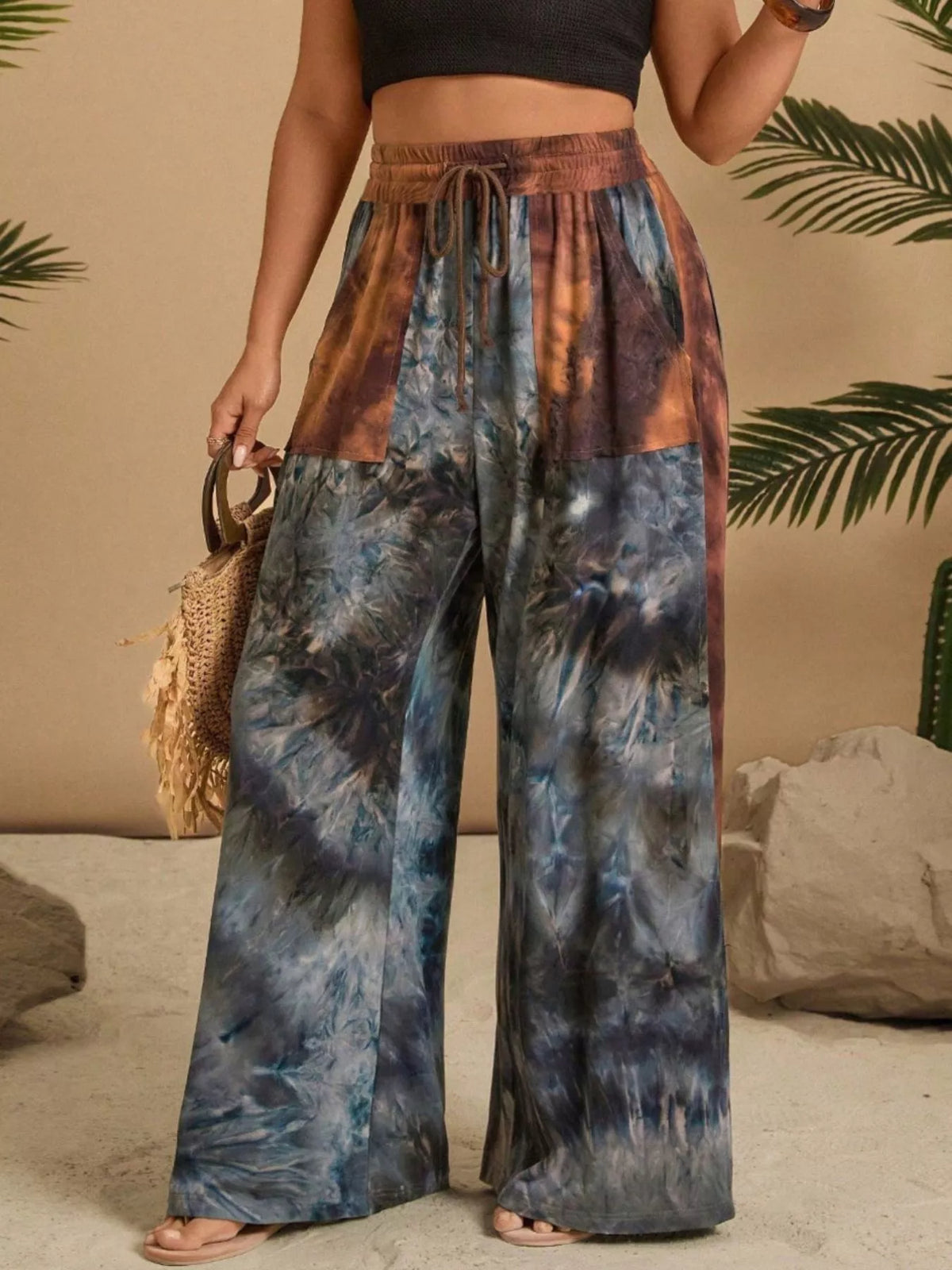 Full Size Tie-Dye Wide Leg Casual Pants Plus Size
