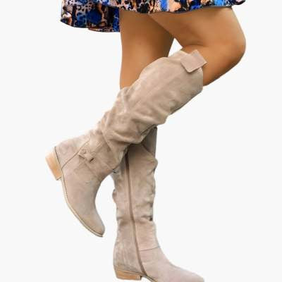 Women's Low-Heel Side Zipper High Top Boots