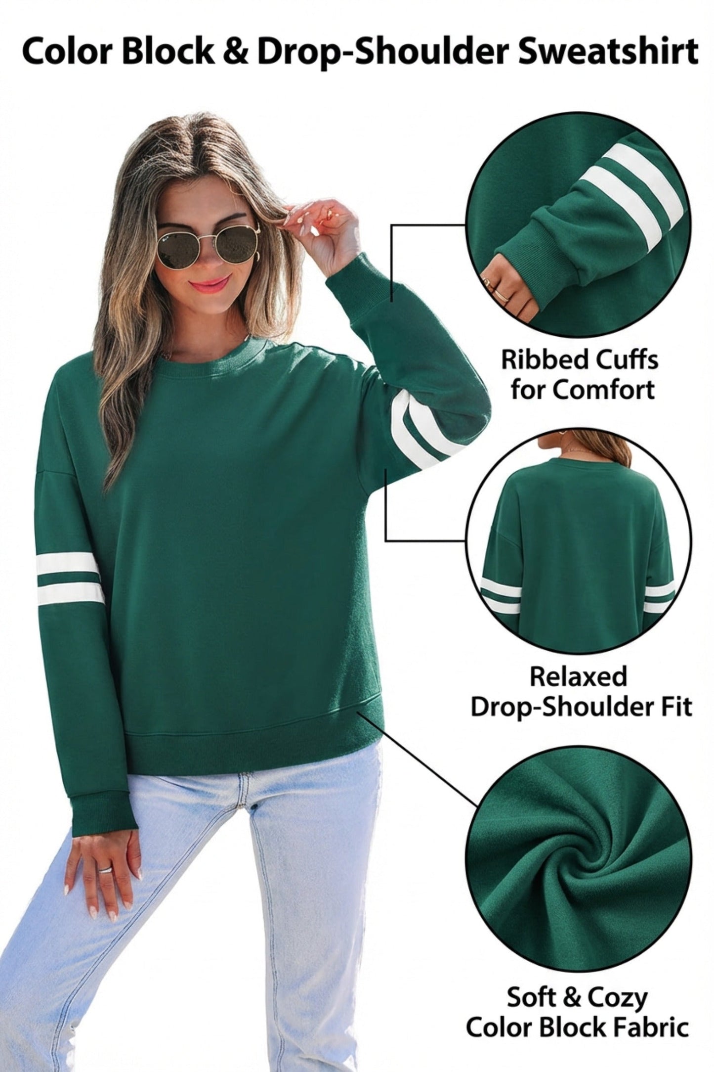 Sudadera Oversize Azul Cielo con Detalle de Rayas Universitarias y Hombros Caídos