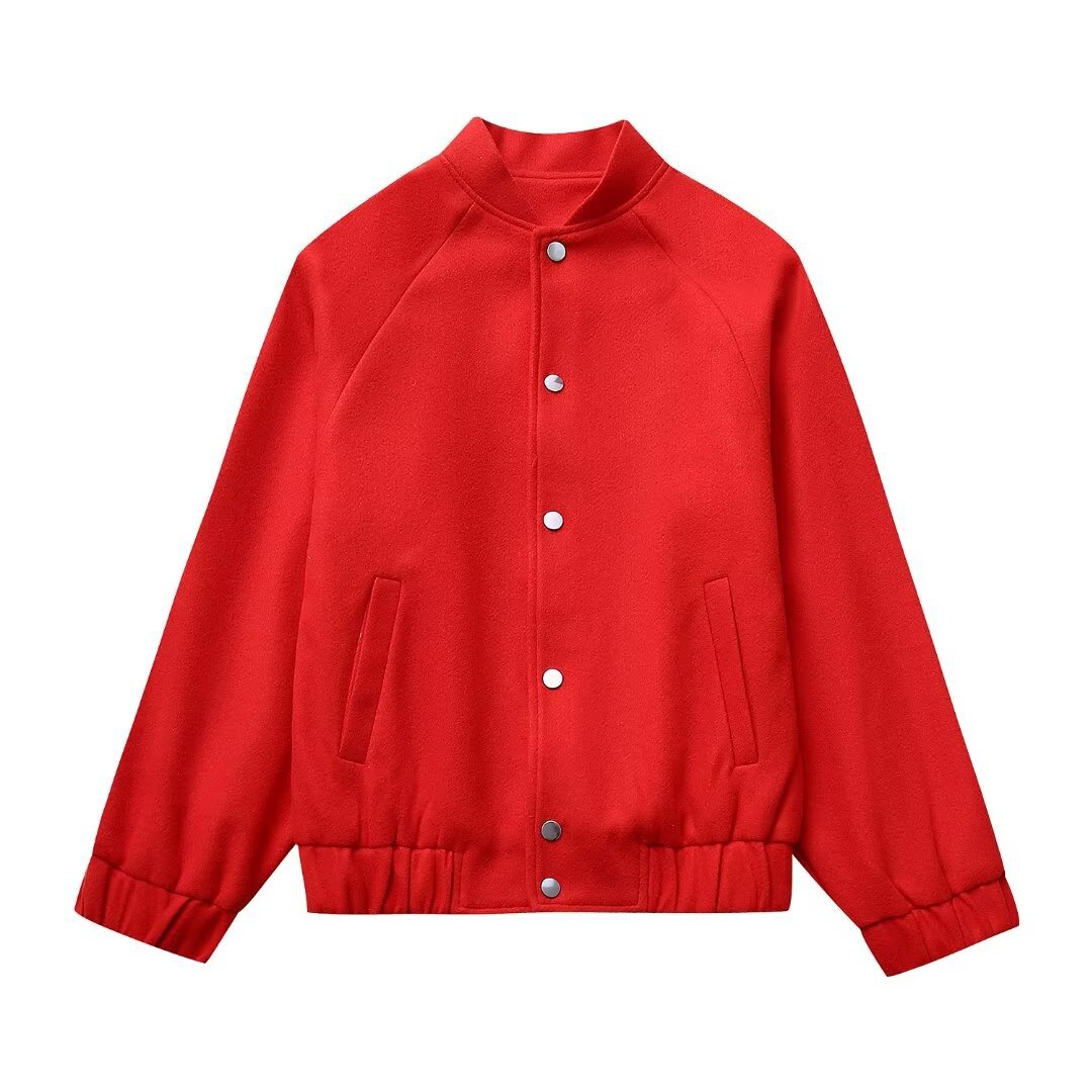 Womens Fashionable Round-Neck Solid-Color Wool Coat
