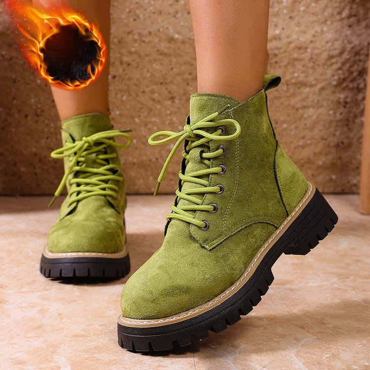 Botines de mujer de ante con cordones y forro polar | Botas de invierno cómodas