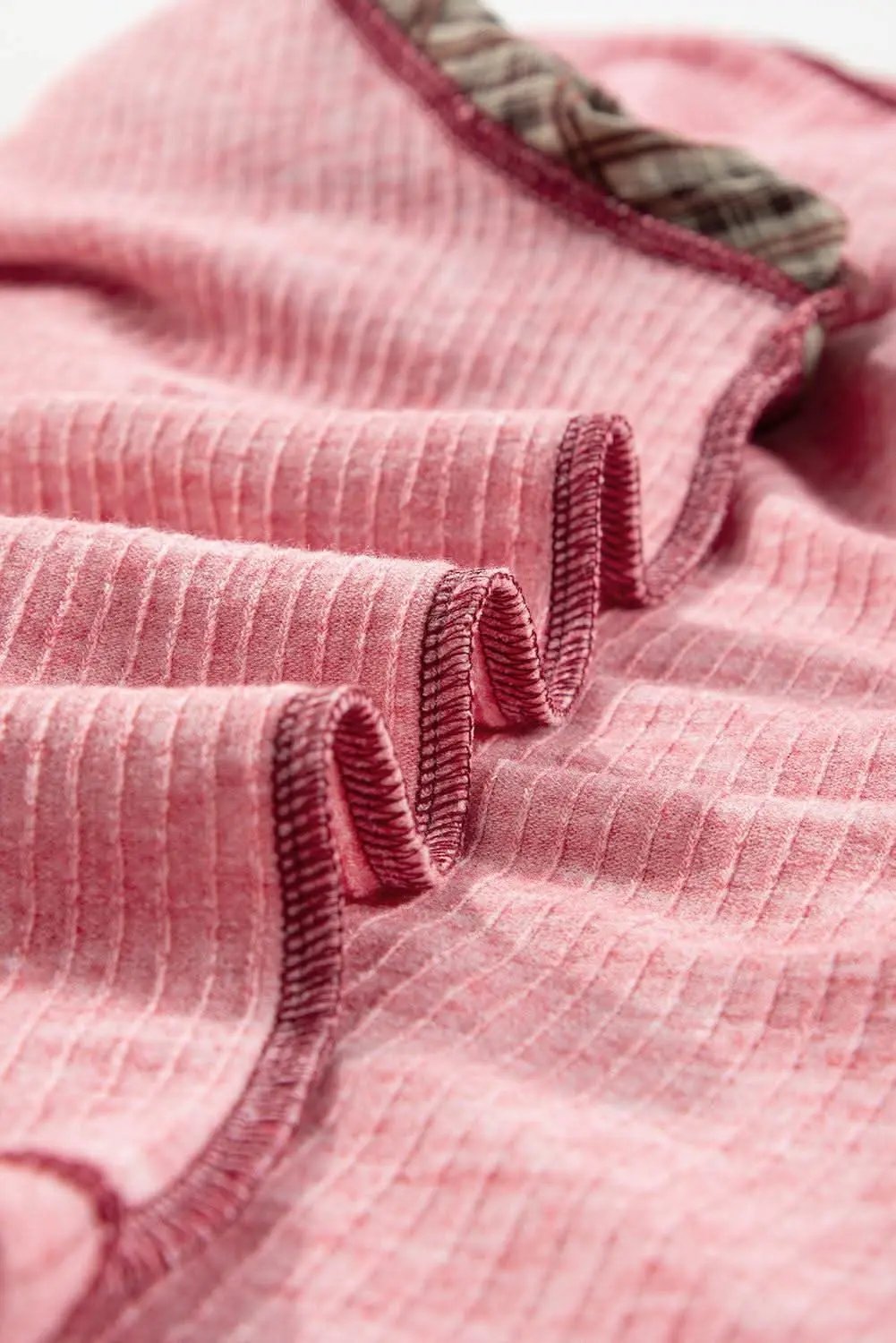 Sweaters Love Salve Fushia Patchwork Top Women's Casual Knit Top: Ribbed & Raglan