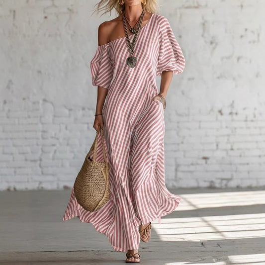 Womens Striped Off-shoulder Dress