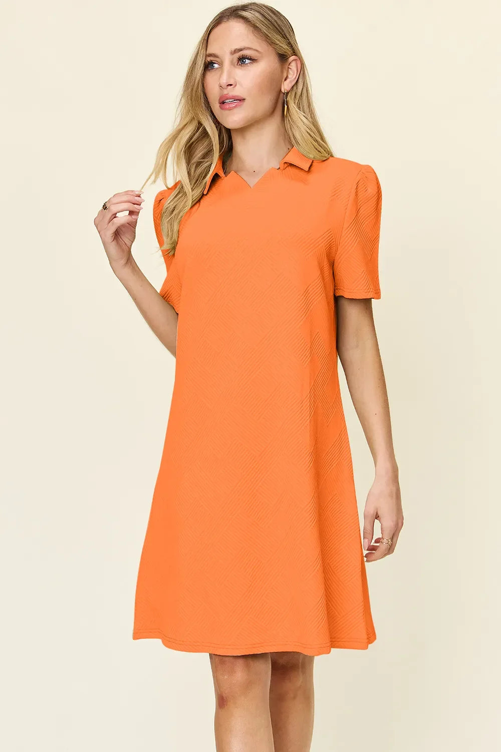 Double Take Textured Collared Short Sleeve Dress