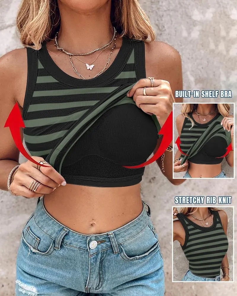 Chaleco Fino de Rayas para Mujer con Bralette – Top sin Mangas Elegante