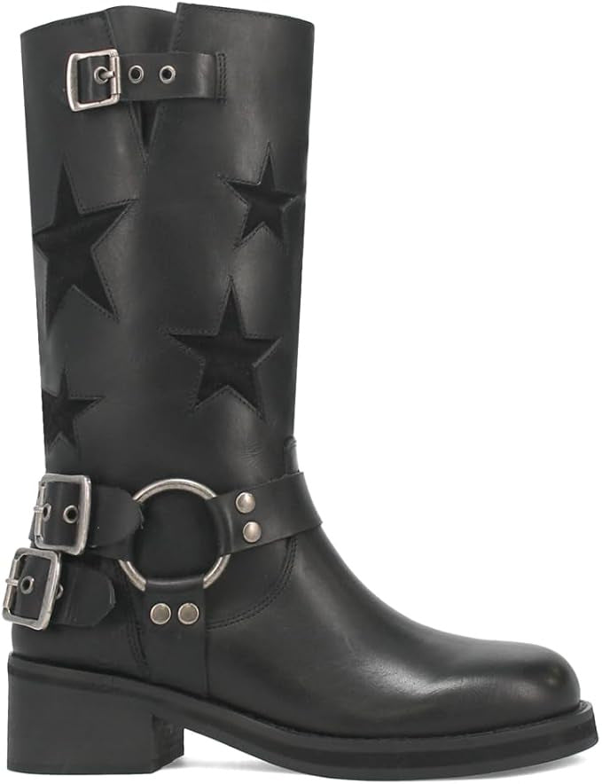 Stitched Belt Buckle Low-Heeled Ankle Boots