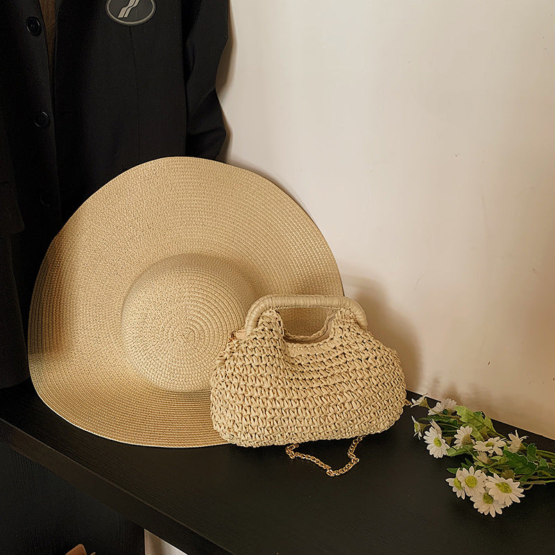 Women's Woven Chain Small Bucket Travel Bag