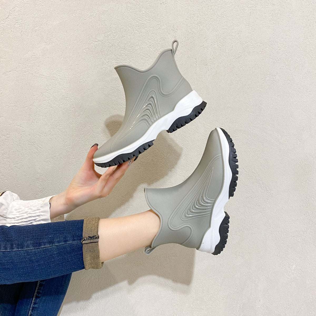 Women's Color Blocking Thick Sole Low Top Rain Boots