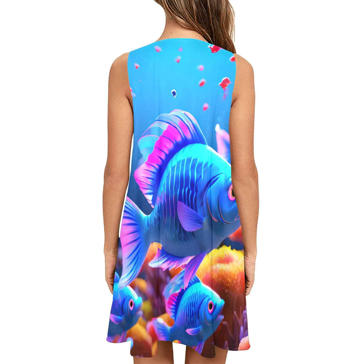 Blue Fish Women's Sleeveless A-Line Short Dress with Pockets