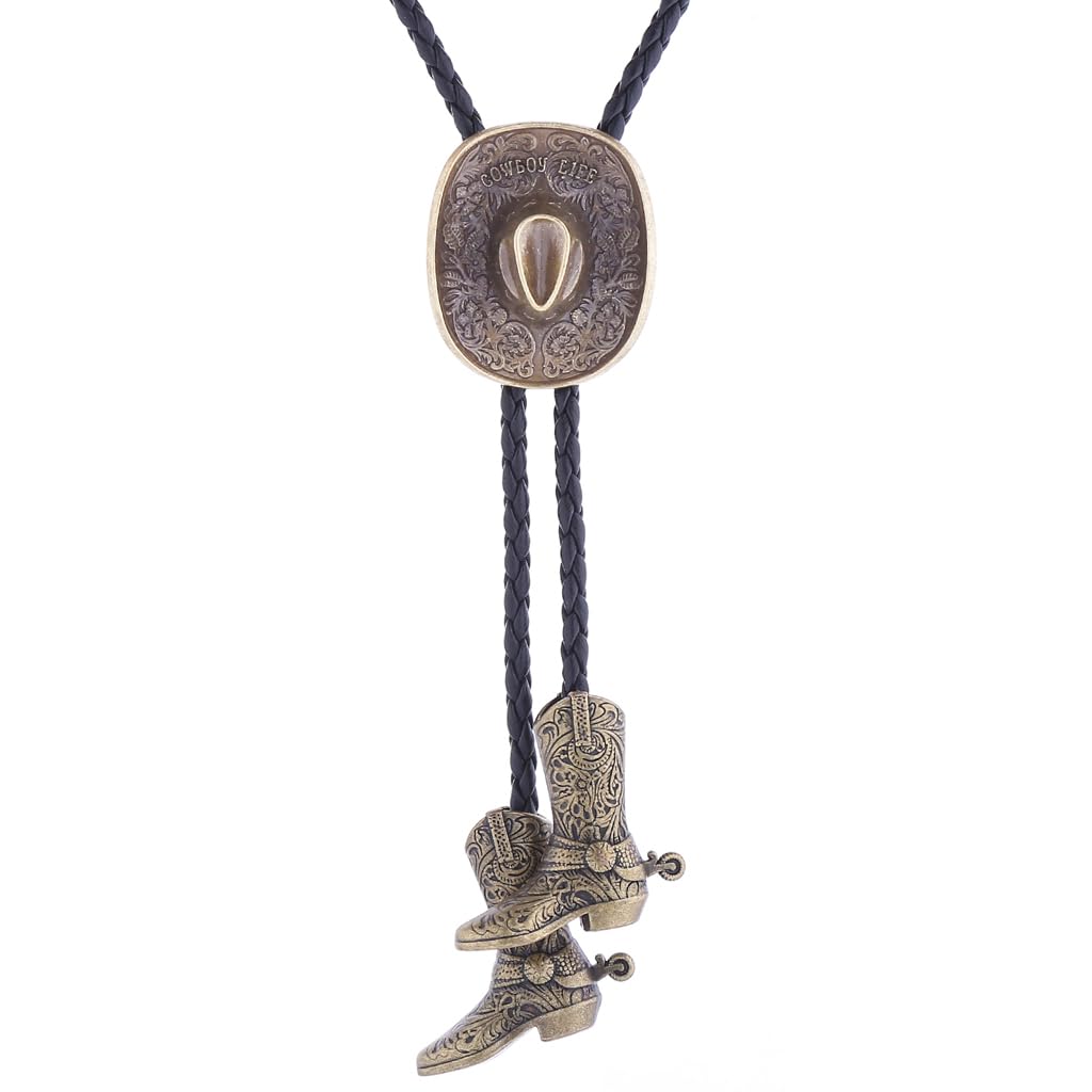 HUABOLA CALYN Western 3D Cowboy Hat Bolo tie Vintage Cowboy Knight Boots Bolo ties for Men (2# Bronze)