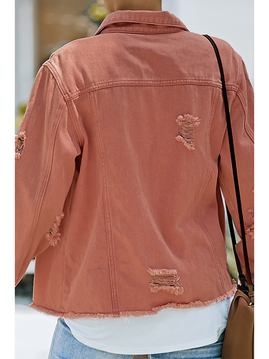 Distressed Raw Hem Denim Jacket