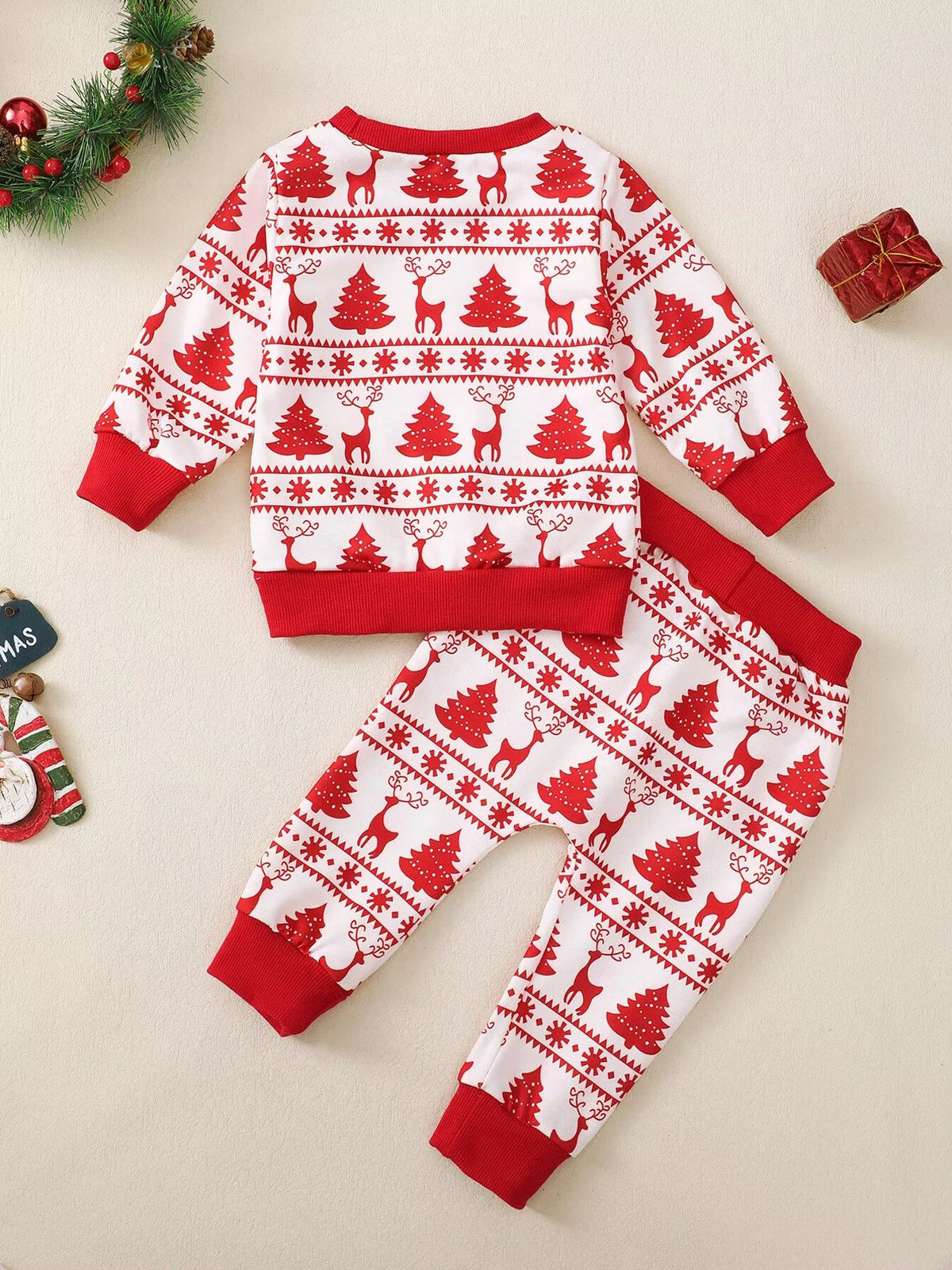 Children's Christmas Reindeer & Tree Print Top and Pants Set