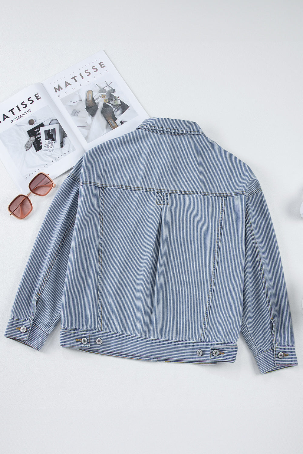 Chaqueta vaquera oversize con bolsillo, lavada a la piedra, a rayas azules