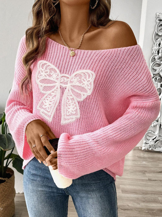 Jersey de manga larga con lazo y escote barco