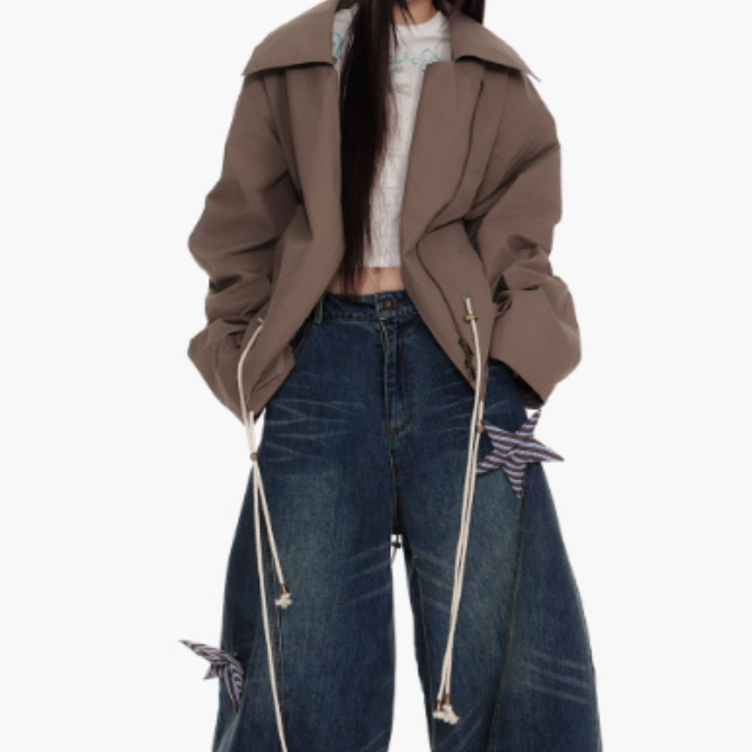 Washing Curved Knife Straight Leg Wide Leg Workwear Jeans For Women See size chart under “more details”