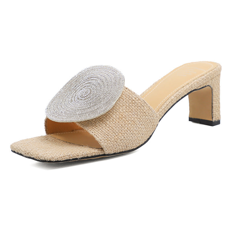 French Romantic Rhinestone Woven Sandals