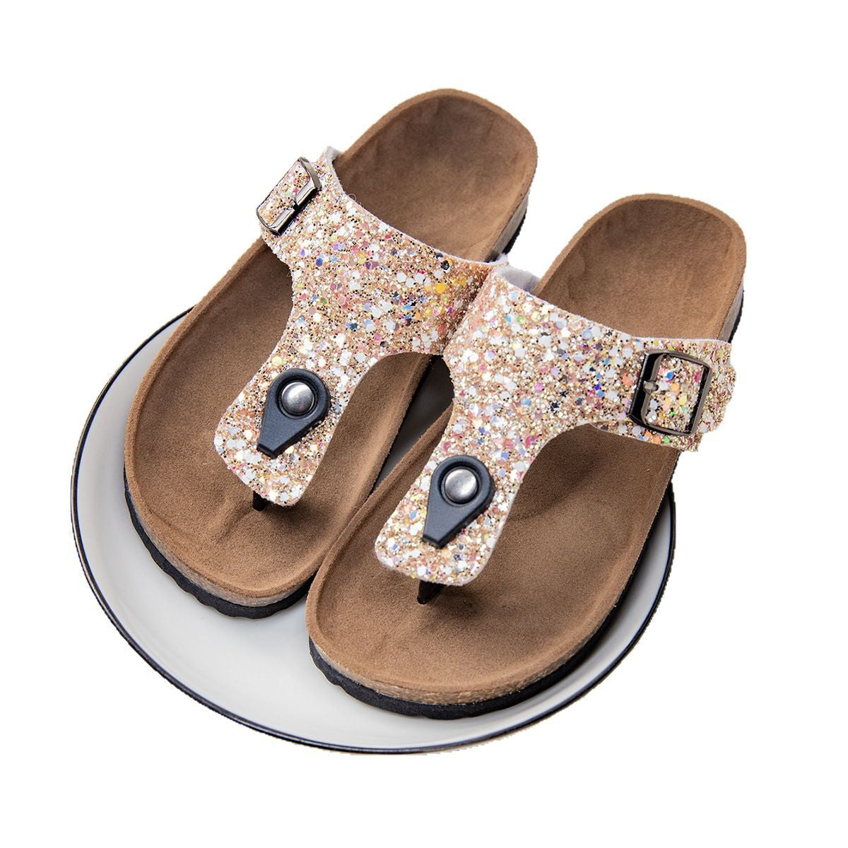 Glitter Cork Thong Slippers