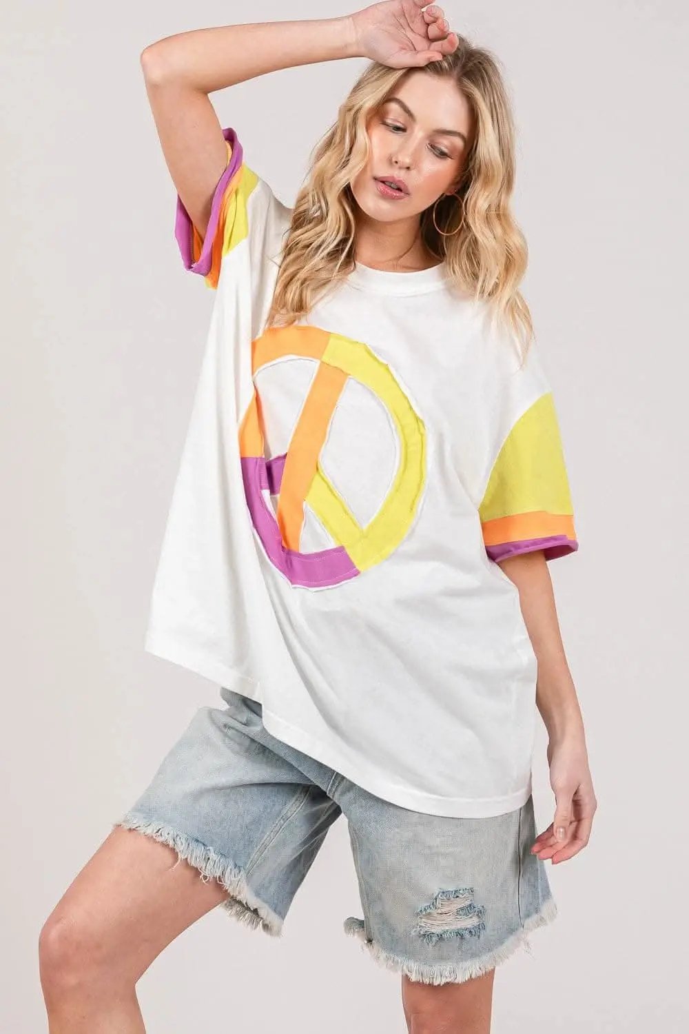 Shorts Trendsi Color Block Peace Tee Women's Casual T-Shirt Soft & Comfy