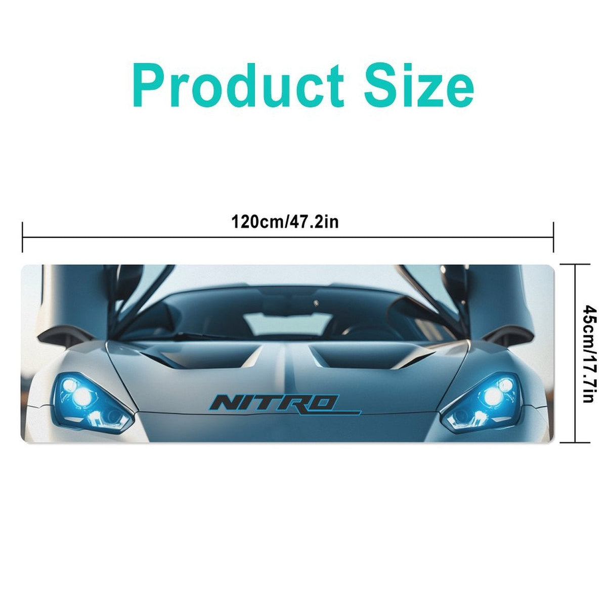 Nitro Sports Car Gaming Mousepad with Rounded Corners - 17.72" x 47.24"