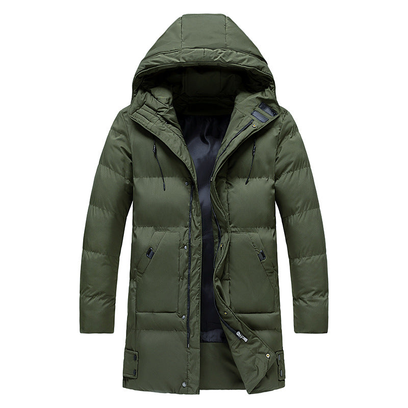 New Mid-length Trendy Thick Padded Jacket Winter Wear Plus Size Cotton Jacket Hooded Men's Clothing
