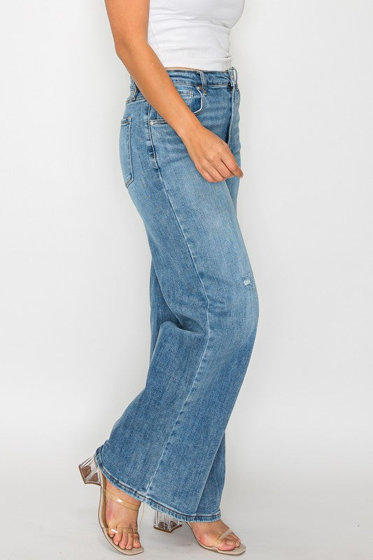 Jeans bytos de tiro alto de pierna ancha con bolsillos
