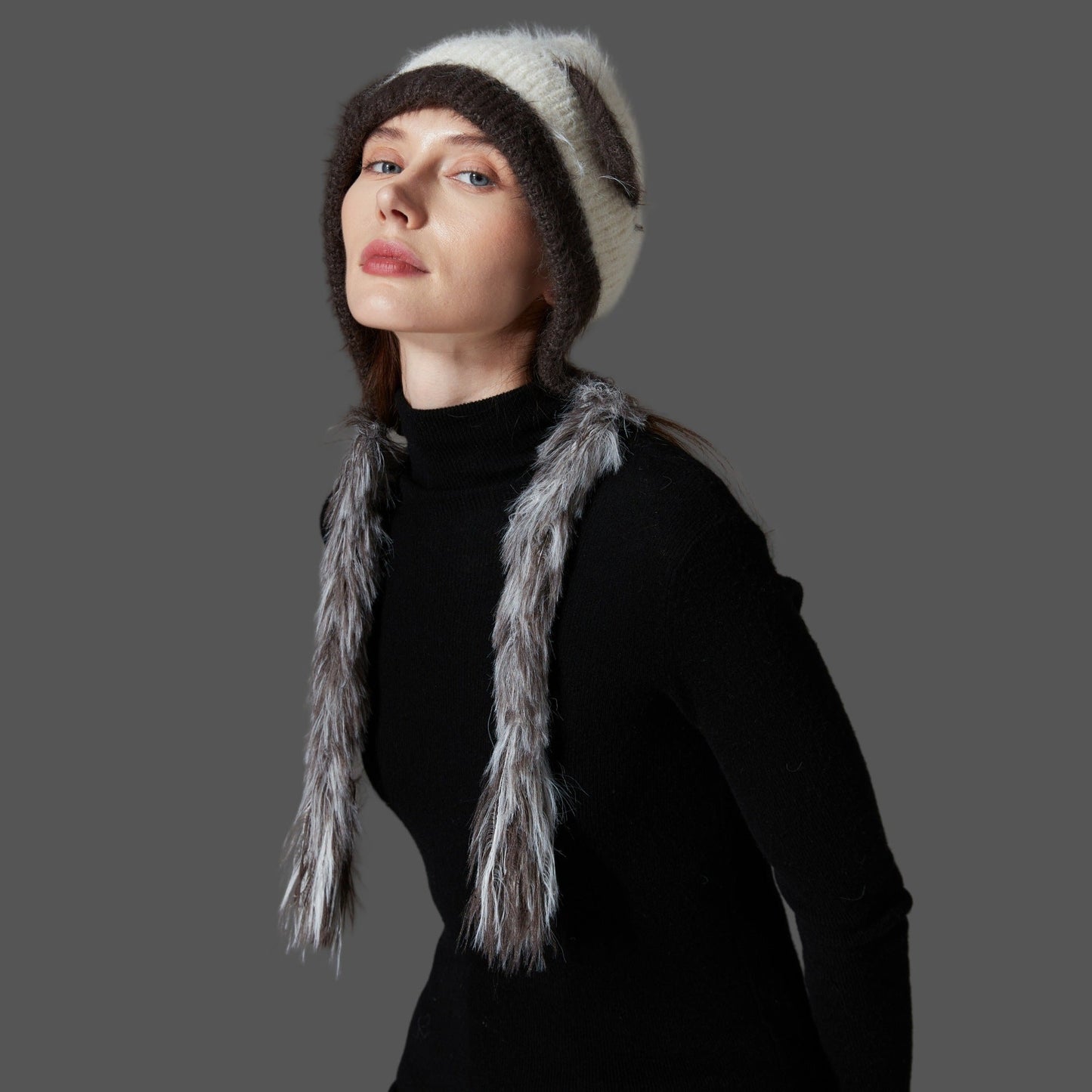 Gorro de punto de lana de visón con orejas de gato y protección para las orejas - Acogedor gorro con orejas de animales