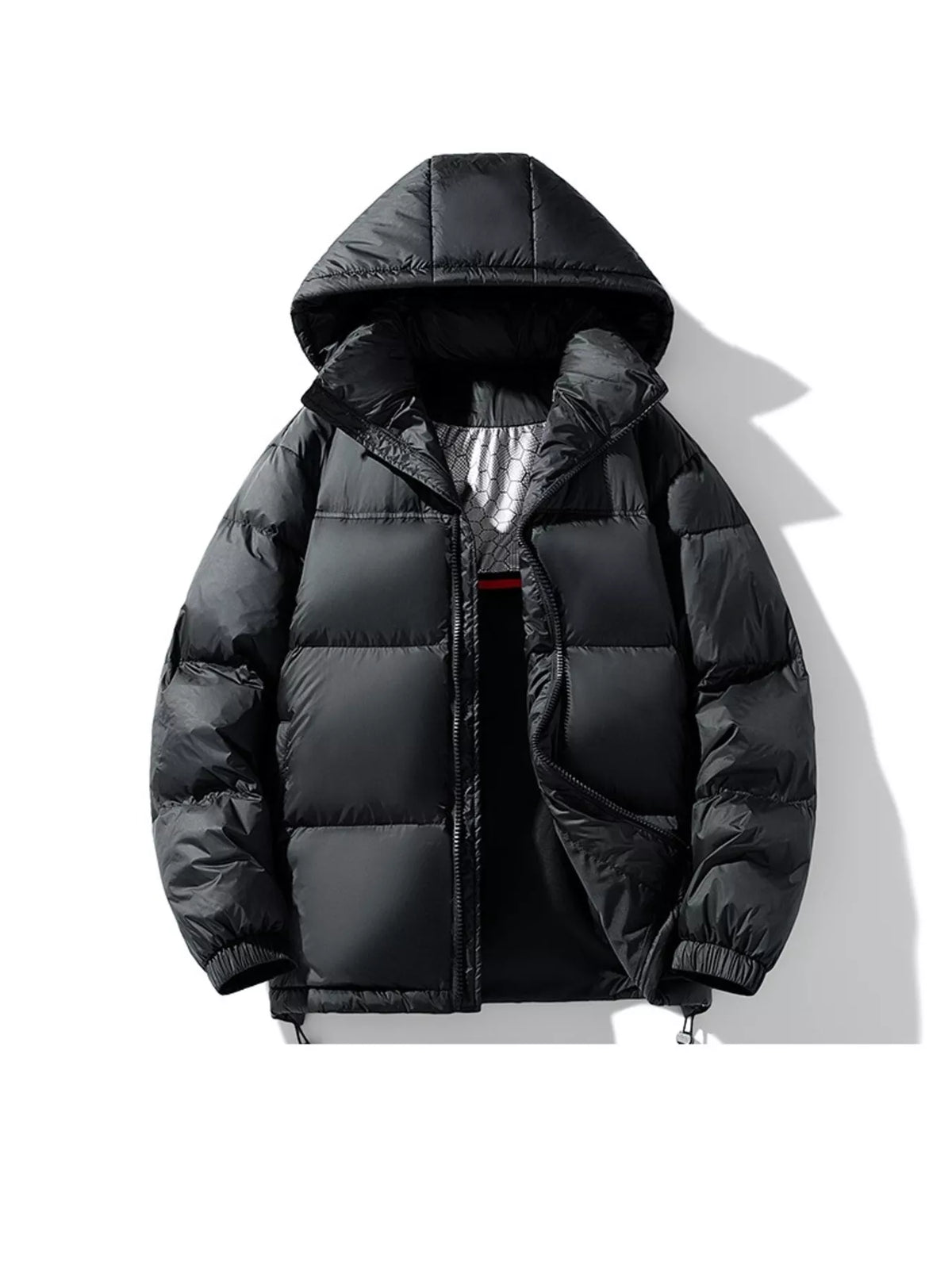 Men's Full Size Hooded Puffer Jacket with Drawstring Hem Plus Size