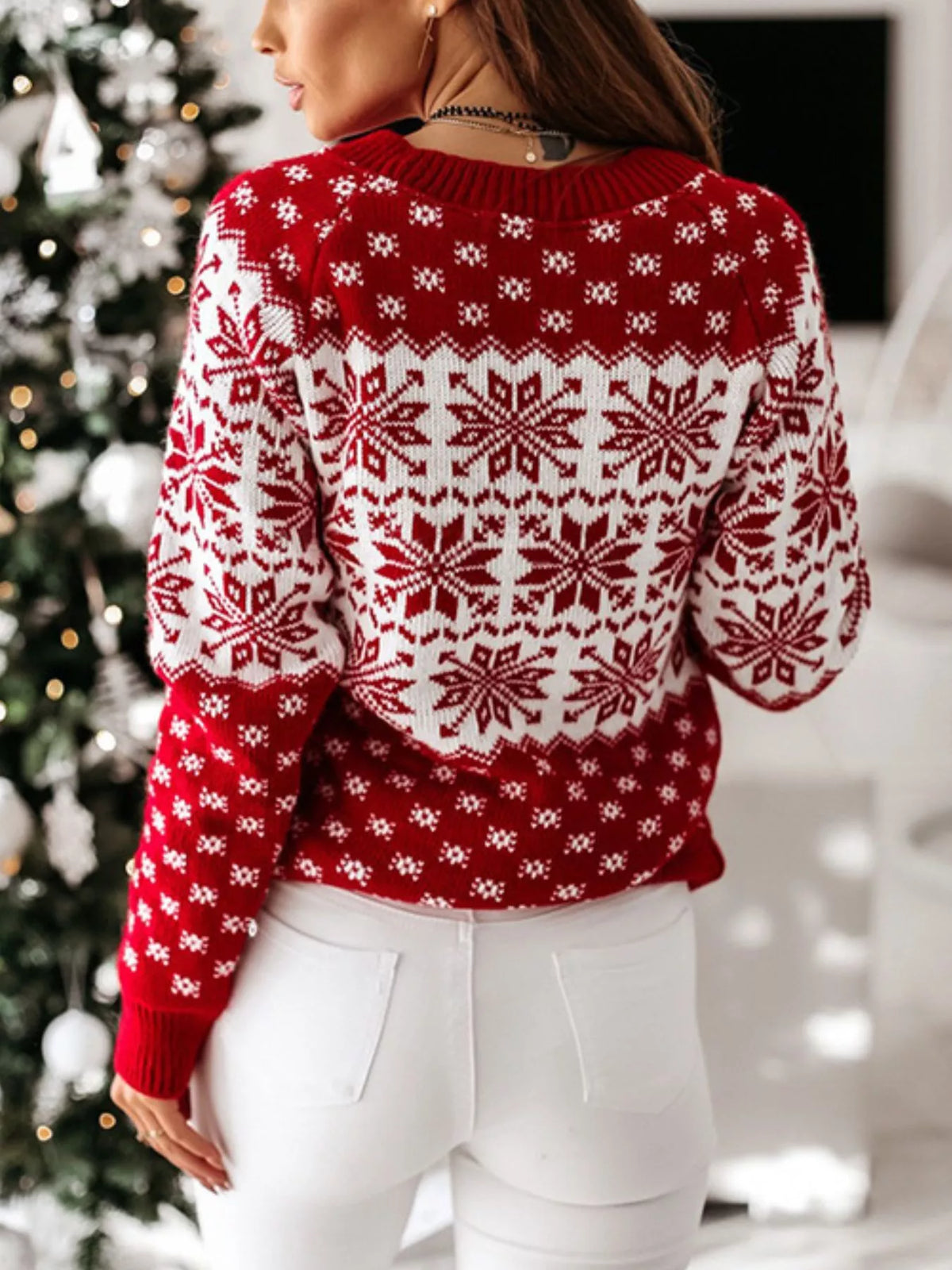 Snowflake Pattern Long Sleeve Sweater