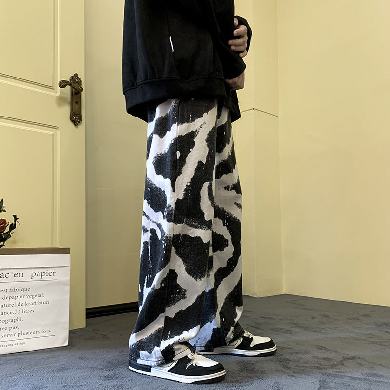 Zebra Stripe Jeans Men's Loose-fitting Wide-leg Trousers