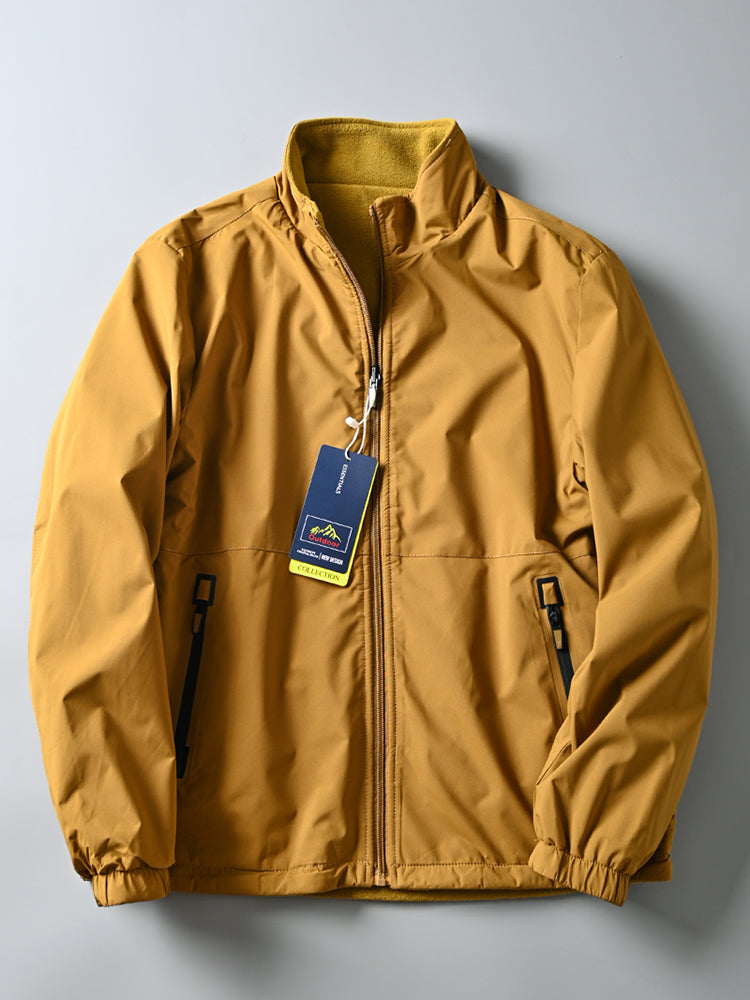 Men's Windproof Waterproof Velvet Warm Stand-up Collar Jacket