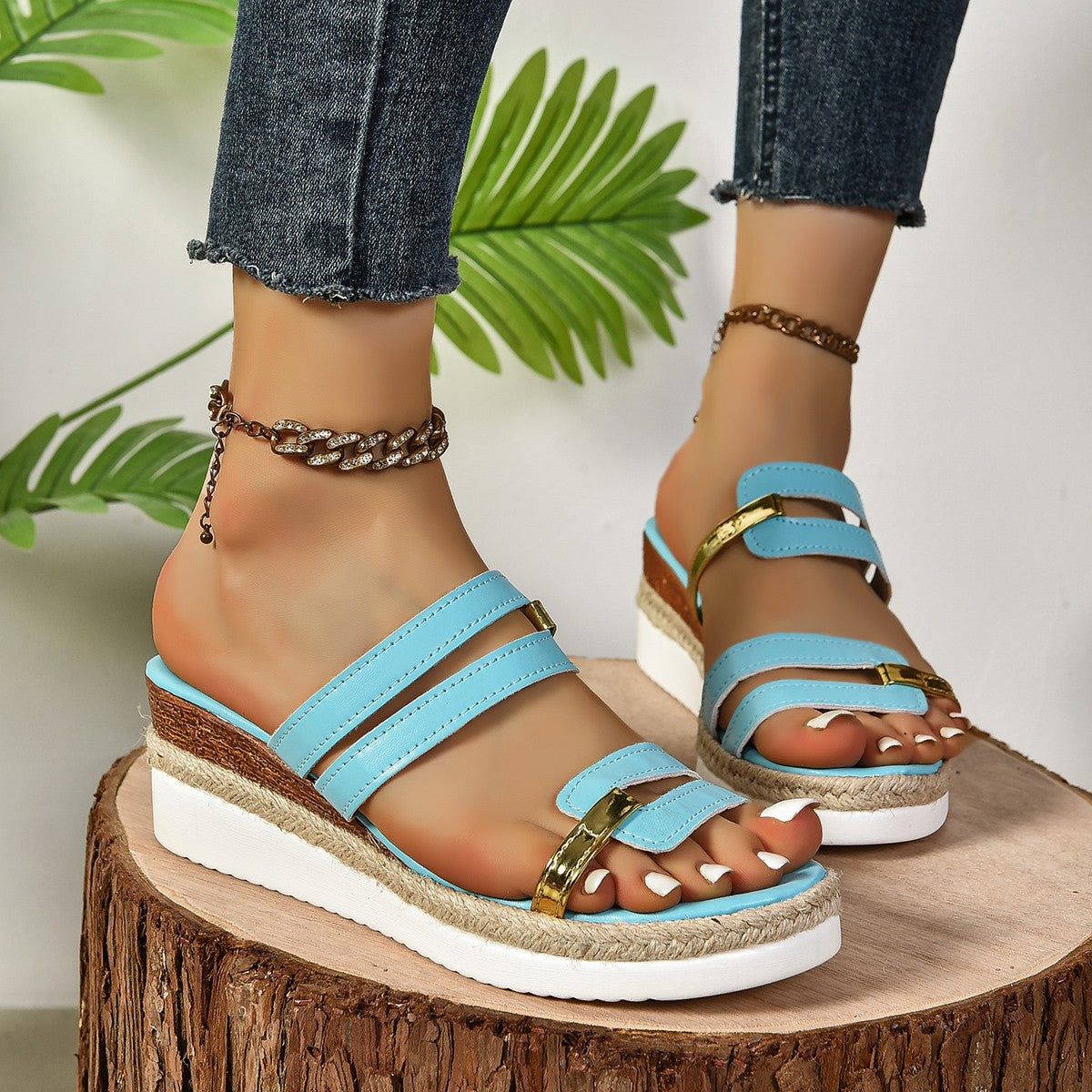 Women's Colorblock-Strap Wedge Sandals