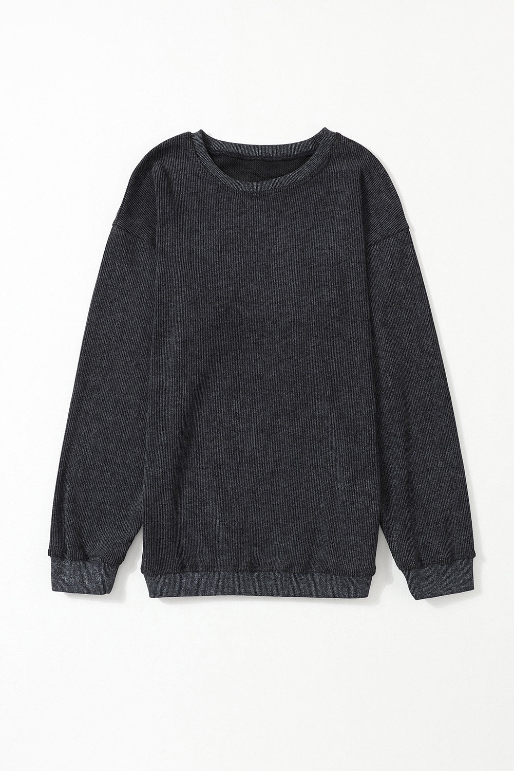 Sudadera Rosa Sólida de Punto Acanalado y Cuello Redondo
