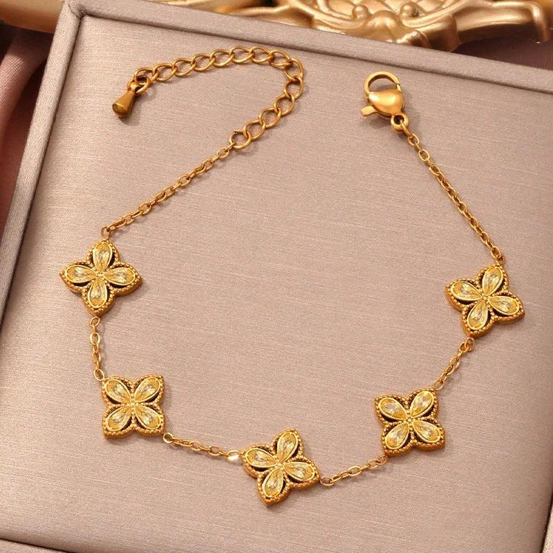 Small Flowers Inlaid Zircon Bracelet For Women