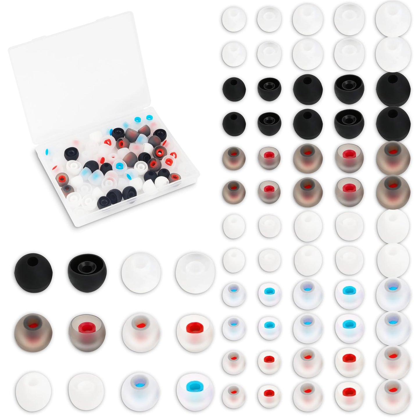 72PCS Earbud Replacement Tips 3 Sizes Silicone Earbud Tips Earbud Covers Fit in-Ear Headphones (Inner Hole 4mm-5.5mm) Small Replacement Ear Bud Covers Rubber Tips S/M/L