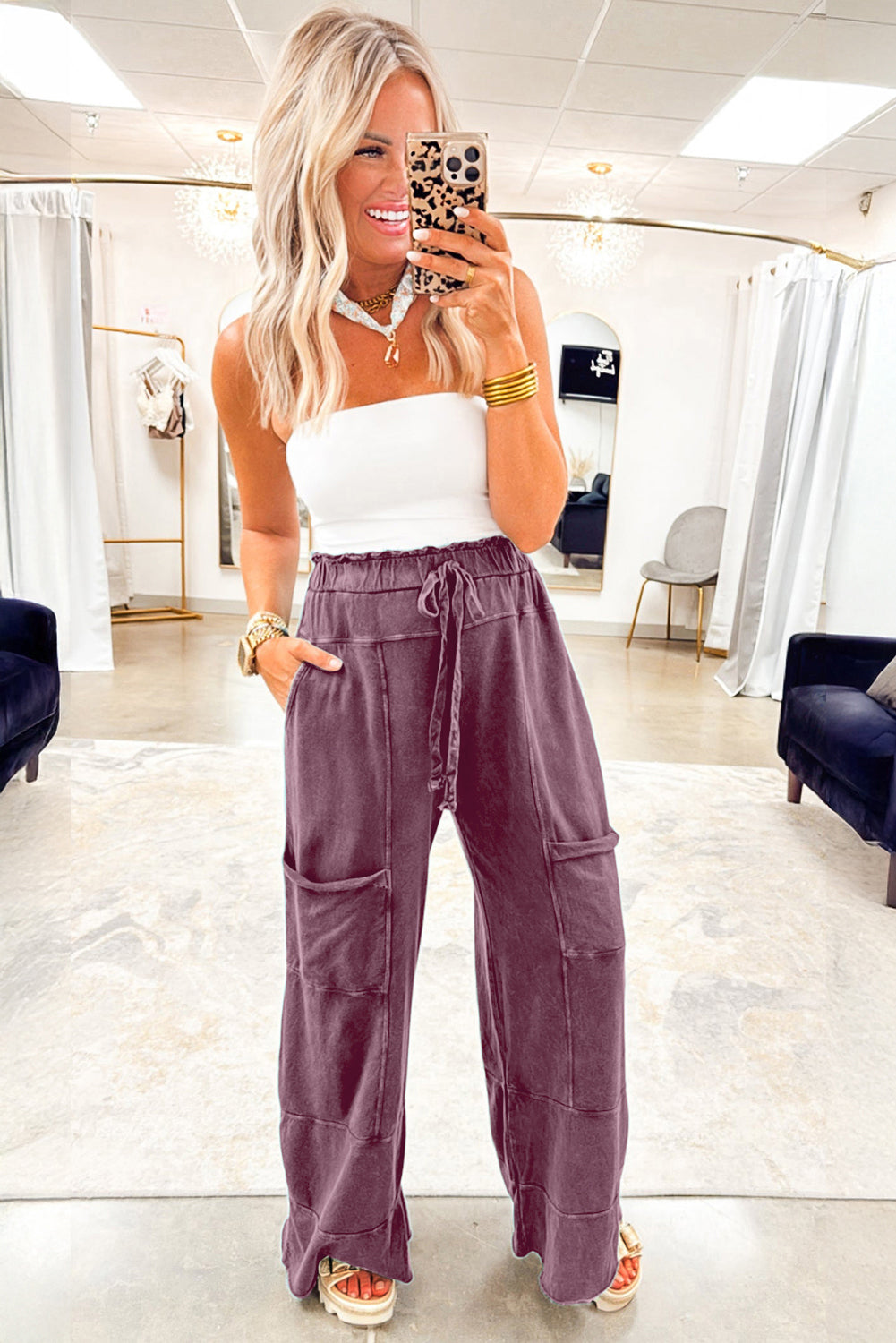 Pantalones de cintura alta con nudo y dobladillo sin rematar Wild Ginger Mineral Wash