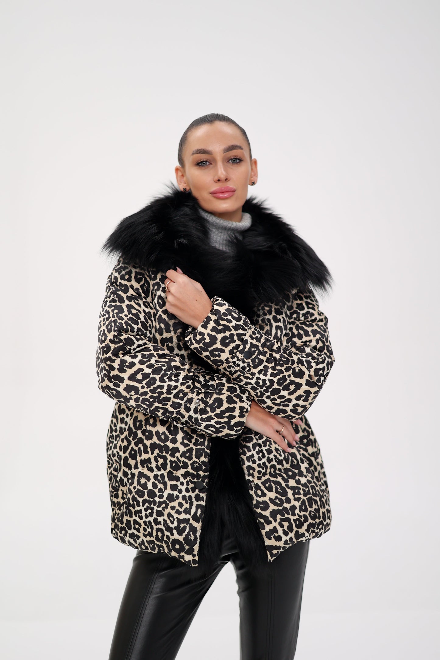 Parka de plumas de lujo Genuine Polar Fox Leopard