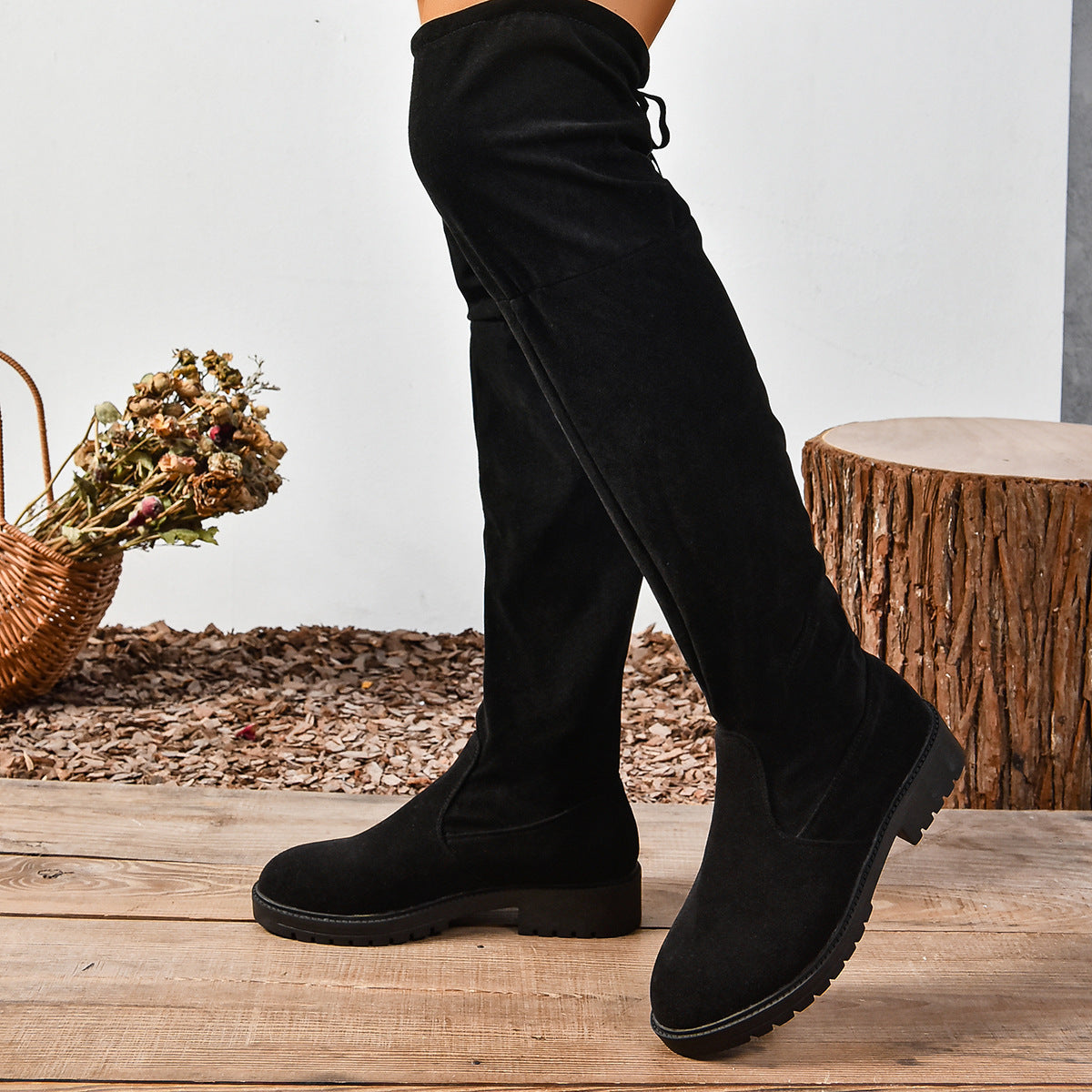 Botas elásticas hasta la rodilla para mujer – Botas de moda de color liso con suela gruesa