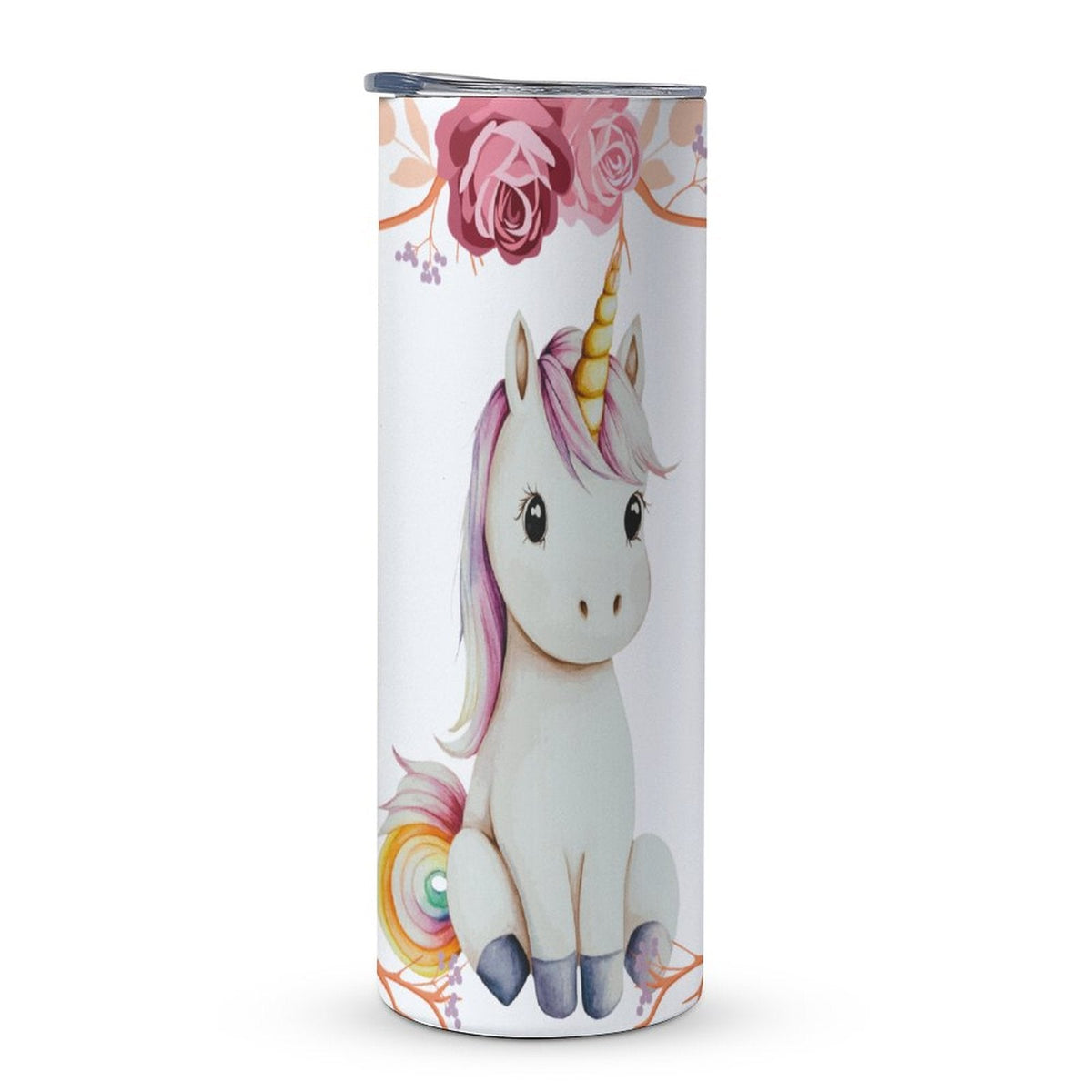 Baby Unicorn with Pink Roses 20oz Stainless Steel Travel Mug with Lid