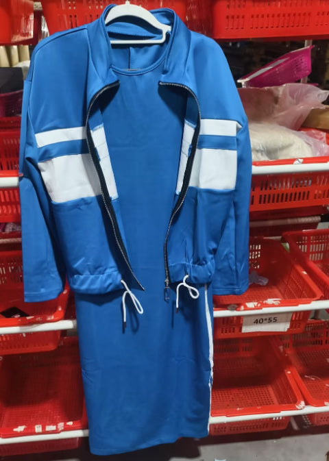 Casual Zipper White Stripe Edge Jacket Coat Dress Women's Suit