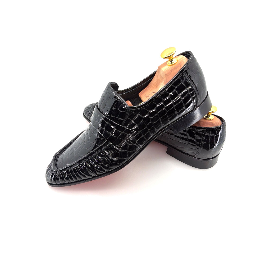 C Collection Croco Embossed Leather Loafer - Black