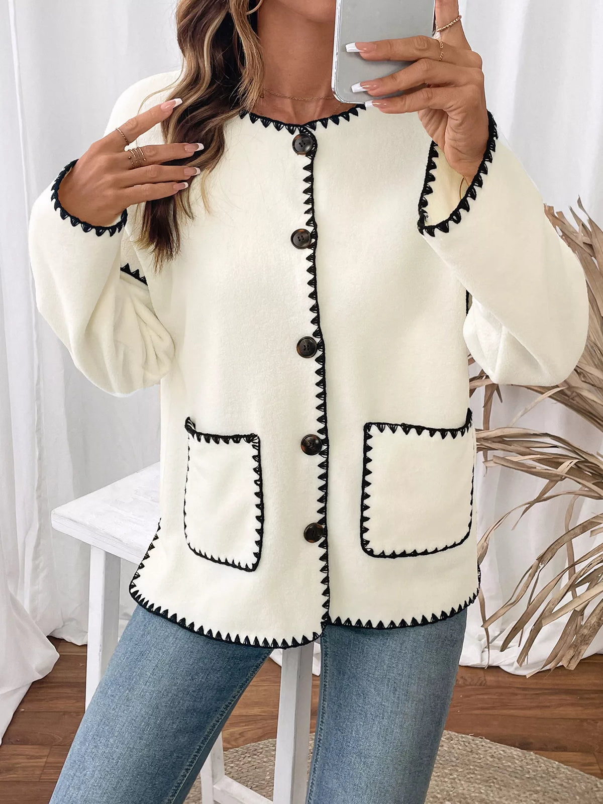 Contrast Trim Button Up Jacket