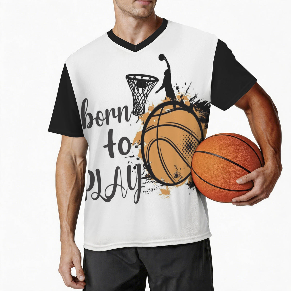 Born to Play Basketball Men's V-Neck Jersey (Model T97)
