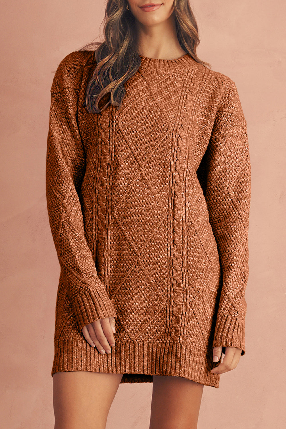Vestido de punto de cable holgado con hombros caídos Parchment Twist