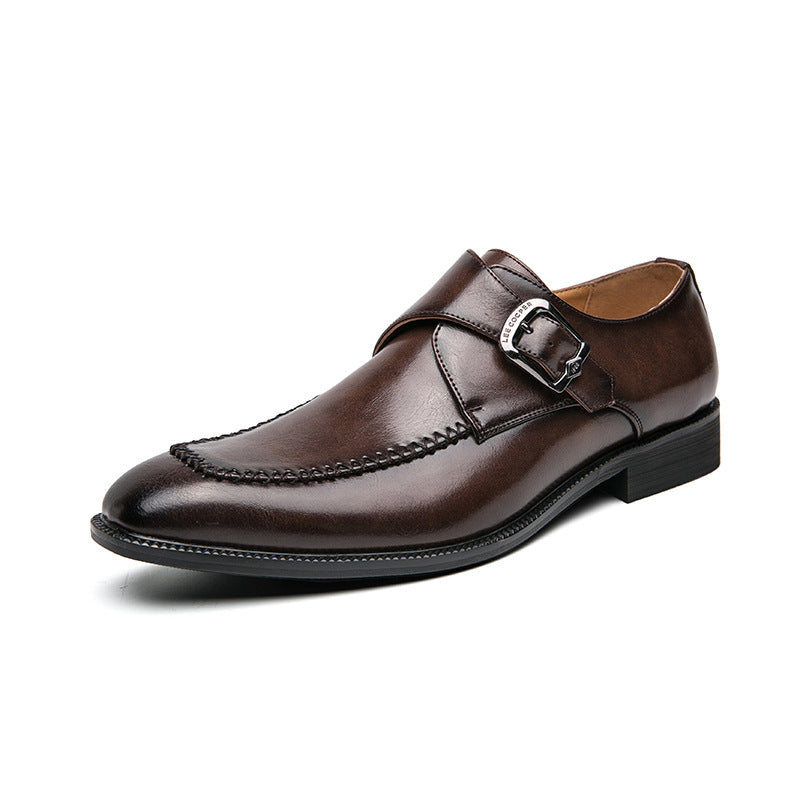 Spring And Autumn Fashion Square Buckle Low-cut Dress Leather Shoes