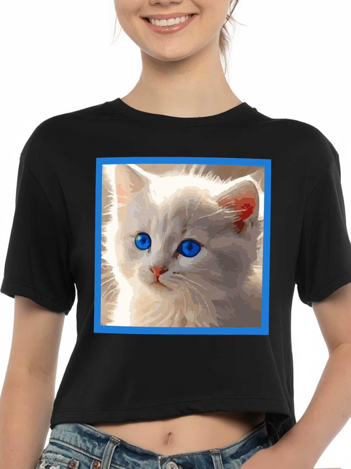 Women's Cute Kitten Cotton Crop Top (Made in USA)