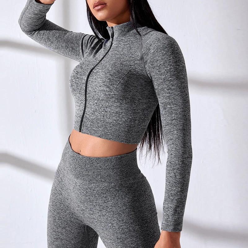 Seamless Yoga Clothes Zipper Tight Long Sleeve High Top Sports Workout Clothes Suit