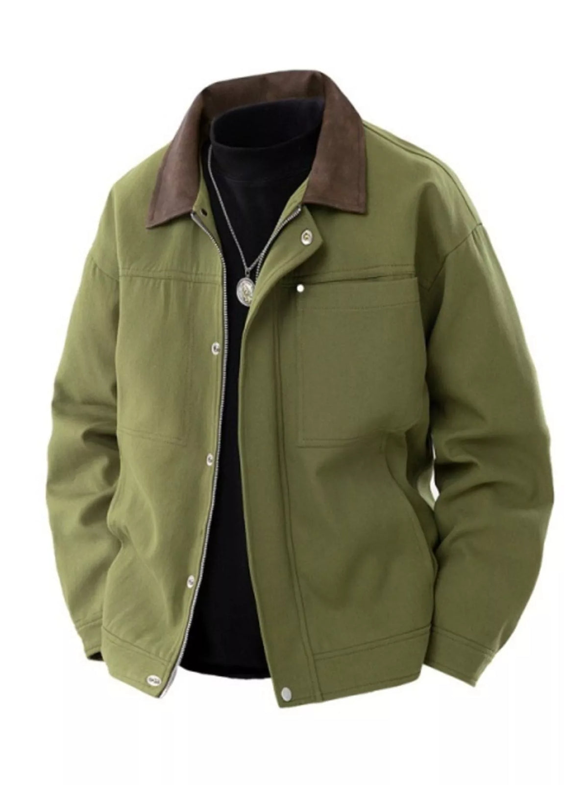 Men's Plus Size Contrast Collar Casual Jacket